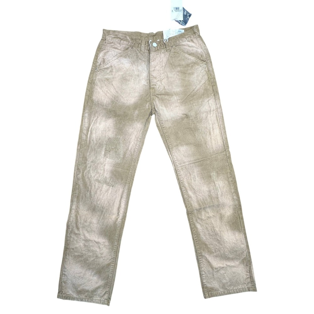 MNML V648 Repaired Corduroy Denim Tan Distressed Straight Leg Pants Mens Size 30